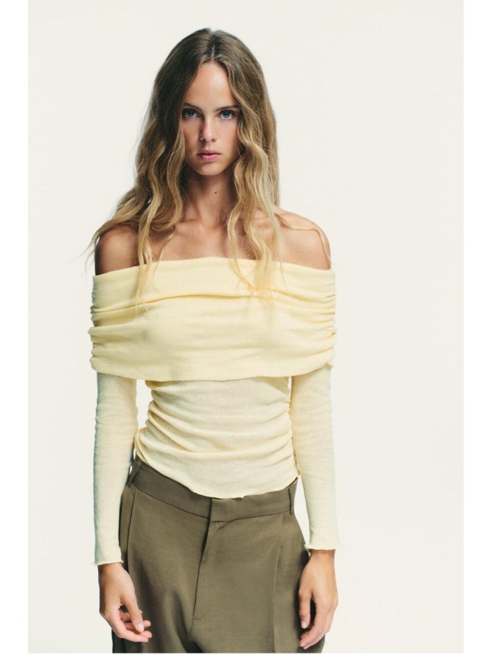 Zara Bandeau Long Sleeve Tee, Lemon Yellow, Size S